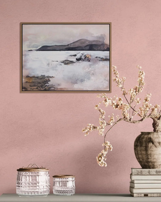 Rosa abstrakt og figurativ kunst av natur og barn i miljø