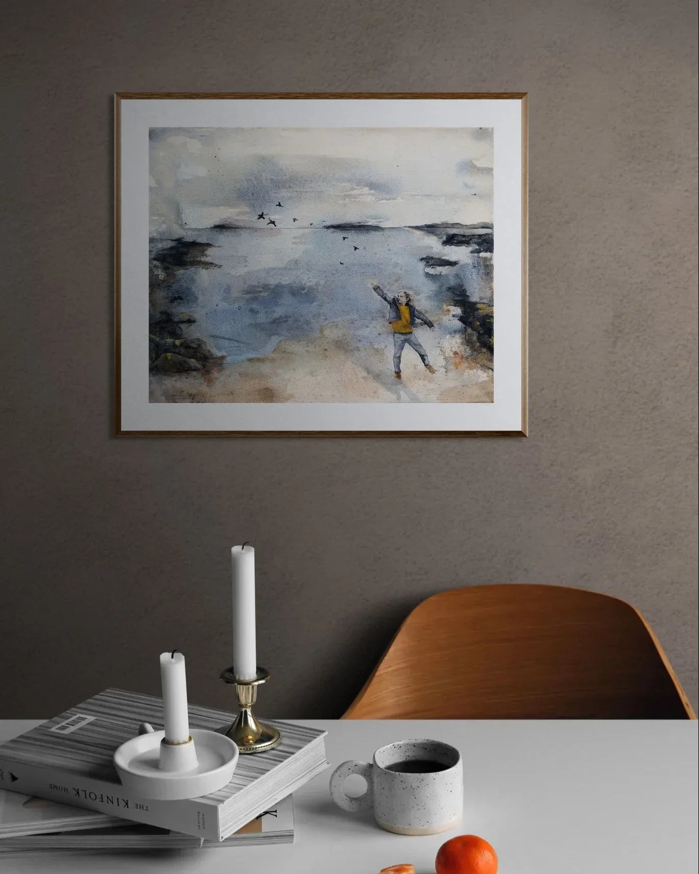 semi abstrakt maleri av gutt ved havet