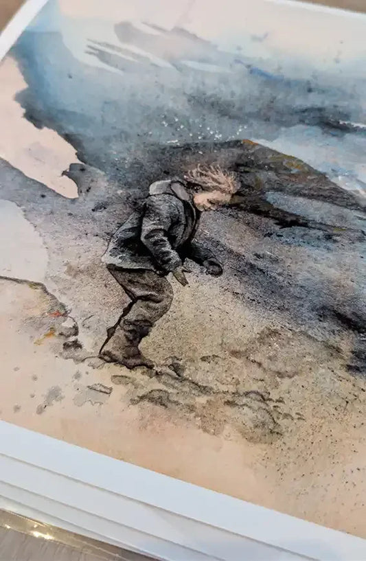 Kunsttykk med havmotiv av Kristiane Eikeland. Detalj fra kunstverk.