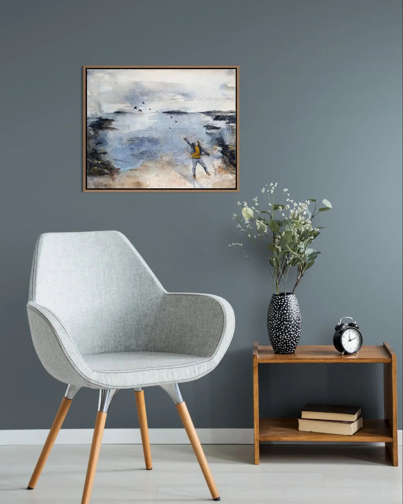 semi abstrakt maleri av gutt ved havet