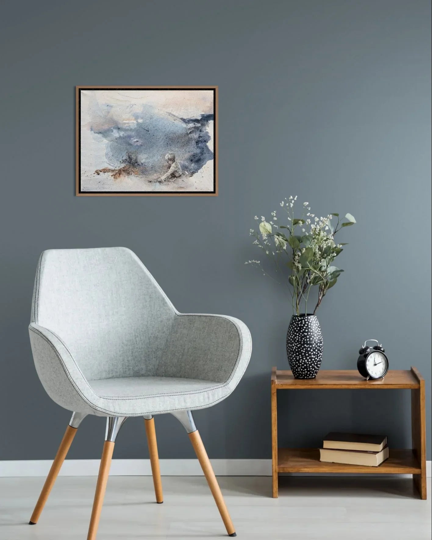 semi abstrakt maleri av gutt ved havet