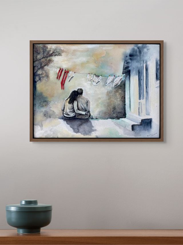 Maleri: Med trusene som anstand