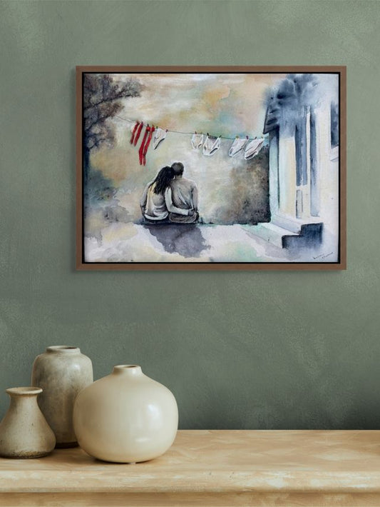 Maleri: Med trusene som anstand