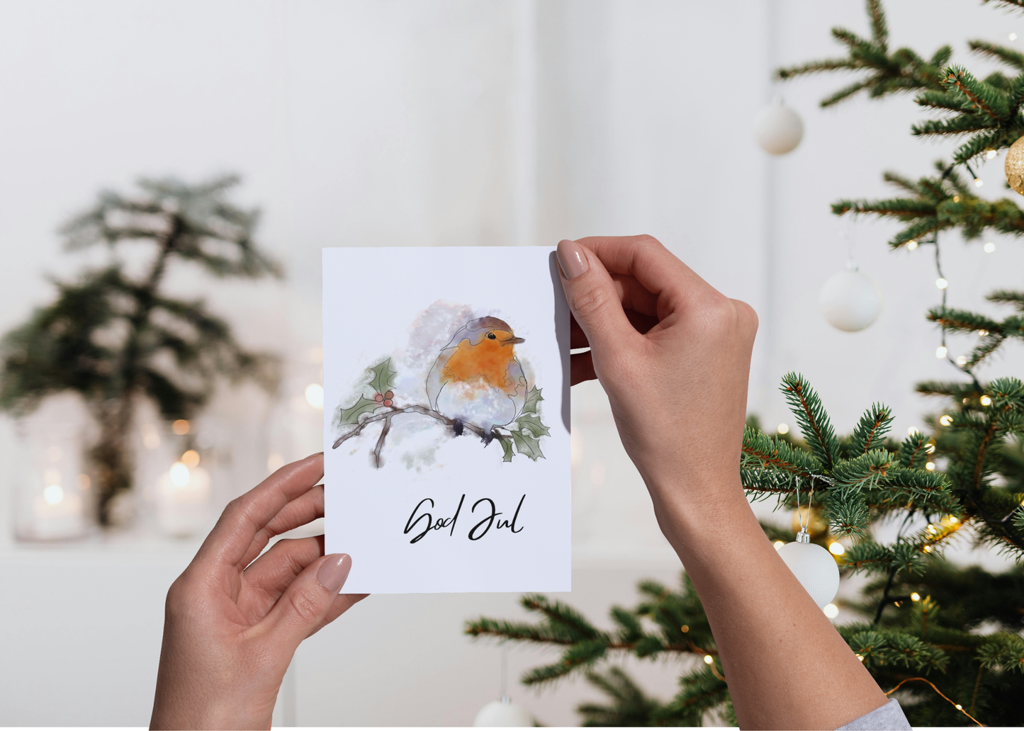 10 pakning julekort - Rødstrupe