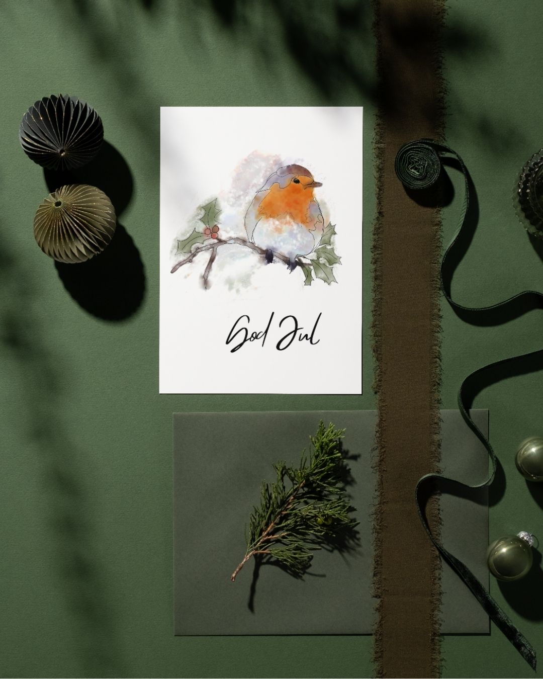 10 pakning julekort - Rødstrupe