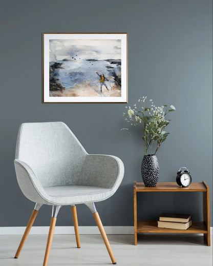 semi abstrakt maleri av gutt ved havet
