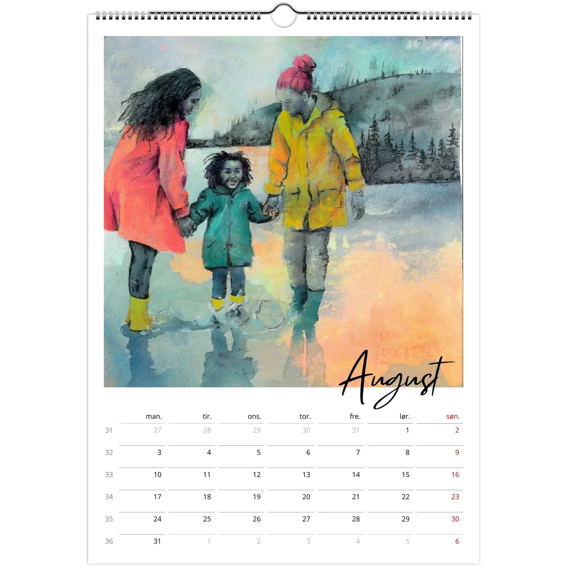 Kunstkalenderen 26 av Kristiane Eikeland. Motiver av barndom og natur. August