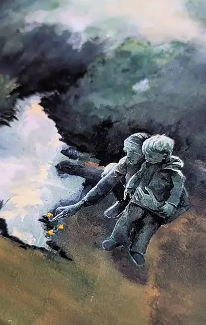 Kunsttrykk med skogsmotiv av Kristiane Eikeland. Detalj fra kunstverk.