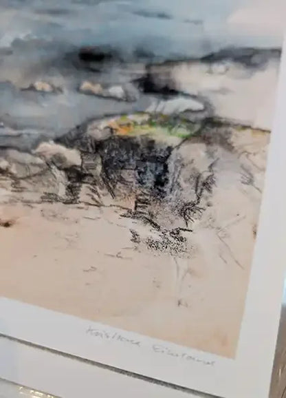 Kunsttykk med havmotiv av Kristiane Eikeland. Detalj fra kunstverk.