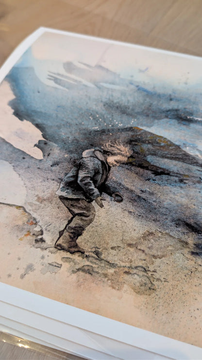 Kunsttrykk med havmotiv av Kristiane Eikeland. Detalj fra kunstverk.