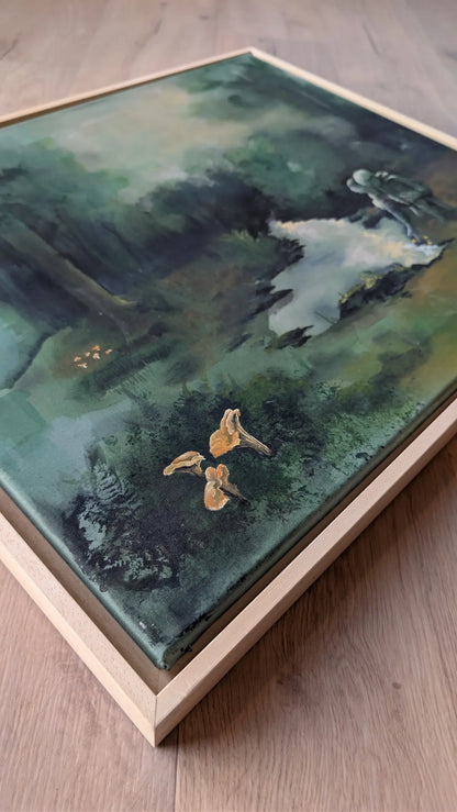 Maleri av skog med treramme
