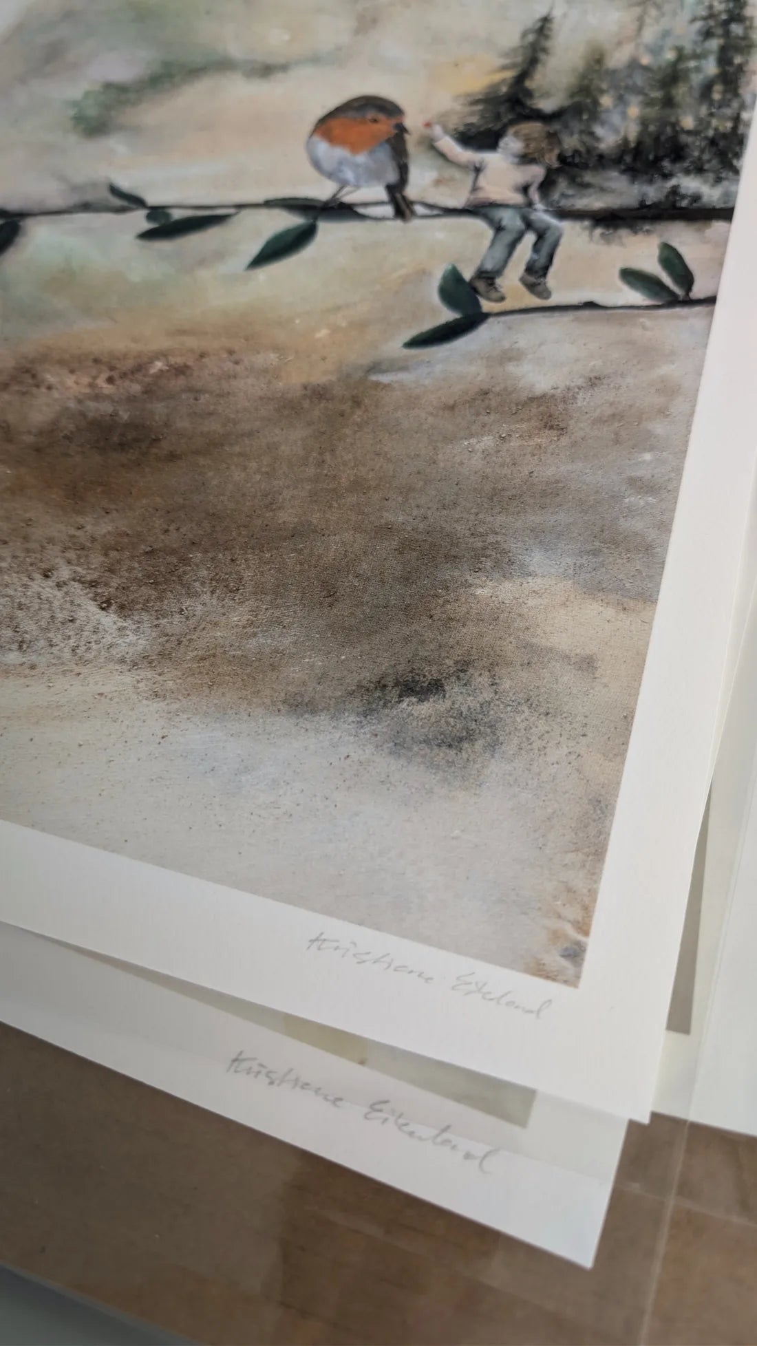 detalj av signert kunnstrykk av kristiane eikeland