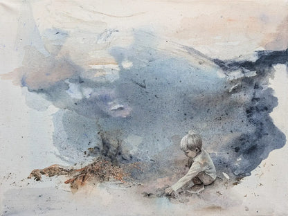 Semi abstrakt og figurativt Kunsttrykk av Kristiane Eikeland i blåtoner