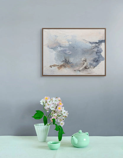 Kunsttykk med havmotiv av Kristiane Eikeland. Kunstverk i blåtoner i miljø.