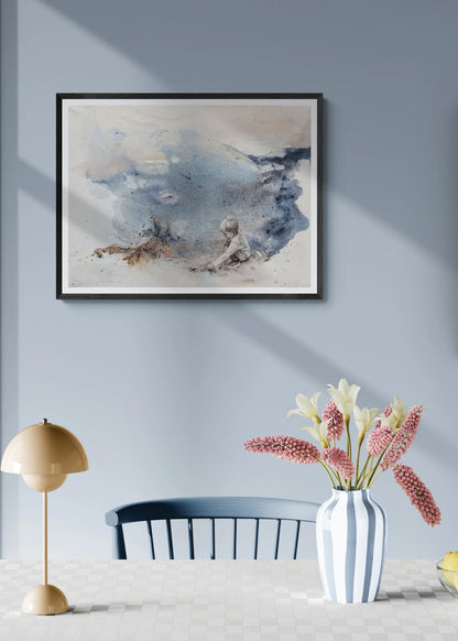 Semi abstrakt og figurativt Kunsttrykk av Kristiane Eikeland i blåtoner