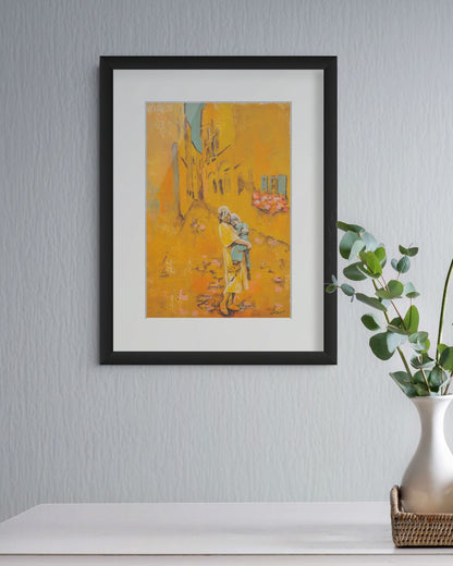 sommerlig gicleeprint i gult av en god klem