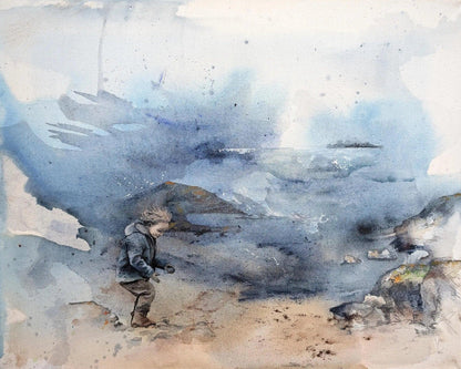 Semi abstrakt og figurativt Kunsttrykk av Kristiane Eikeland i blåtoner