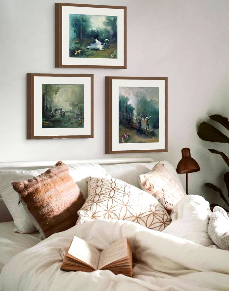 Kunserie skogen vår. 3 kunsttrykk med naturmotiv i grønt