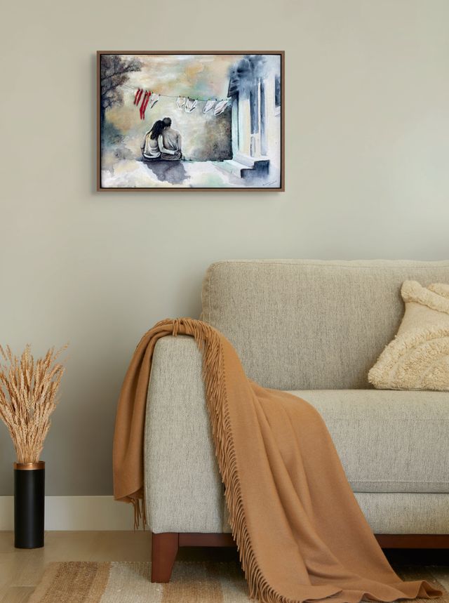 Maleri: Med trusene som anstand